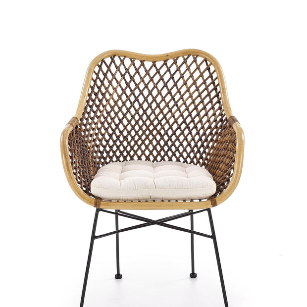 Scaun din ratan cu picioare metalice Kai-336 Natural / Negru, l64xA64xH89 cm (1)