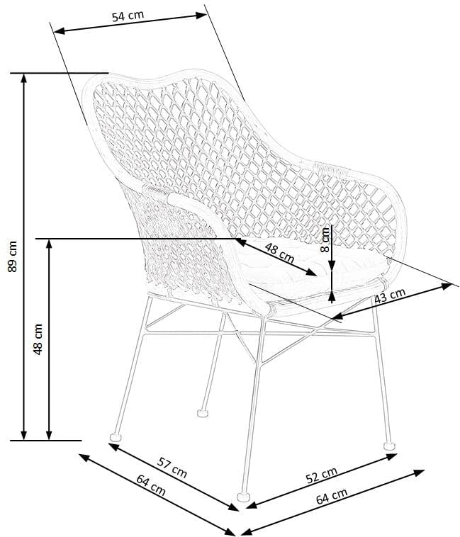 Scaun din ratan cu picioare metalice Kai-336 Natural / Negru, l64xA64xH89 cm (10)