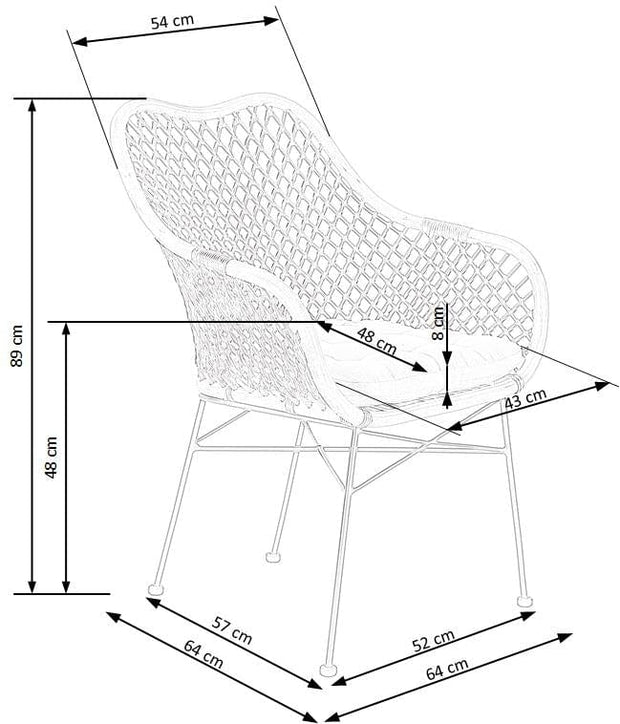 Scaun din ratan cu picioare metalice Kai-336 Natural / Negru, l64xA64xH89 cm (10)