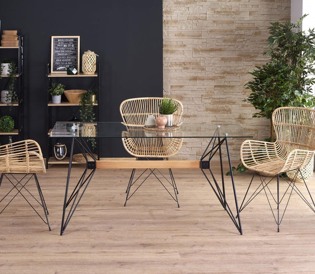 Scaun din ratan natural cu picioare metalice Kai-335 Natural / Negru, l61xA63xH90 cm (1)