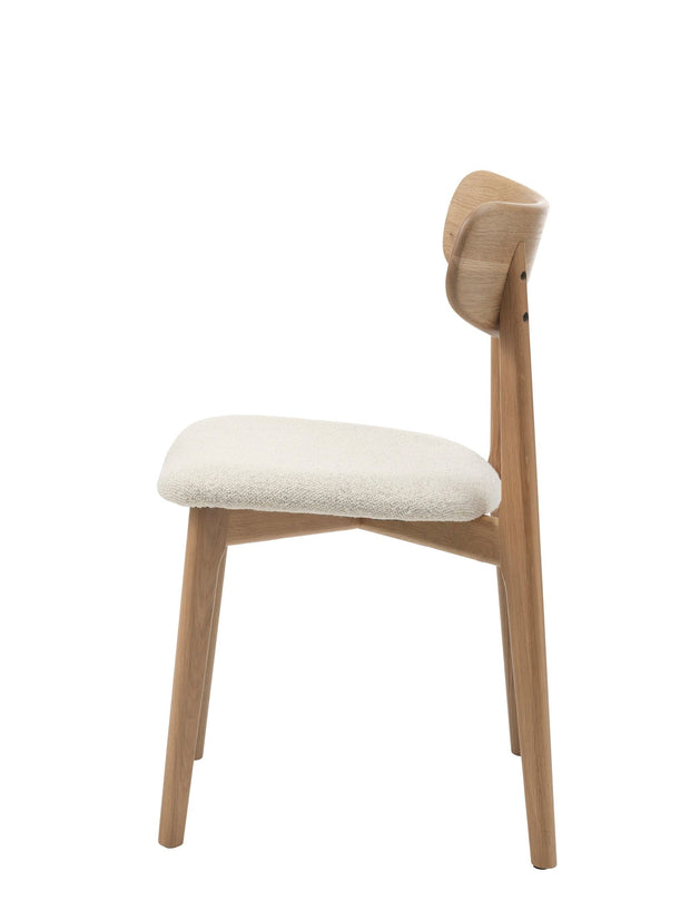 Unique Furniture A/S Scaun tapitat cu stofa si picioare din lemn, Elim Alb / Stejar, l49xA46,5xH81 cm