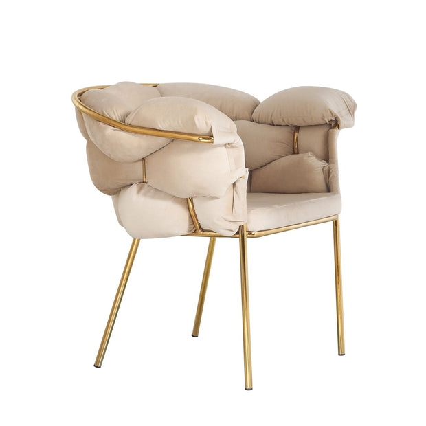 Scaun tapitat cu stofa si picioare metalice, Ayann Velvet Bej / Auriu, l77xA59xH78 cm (14)