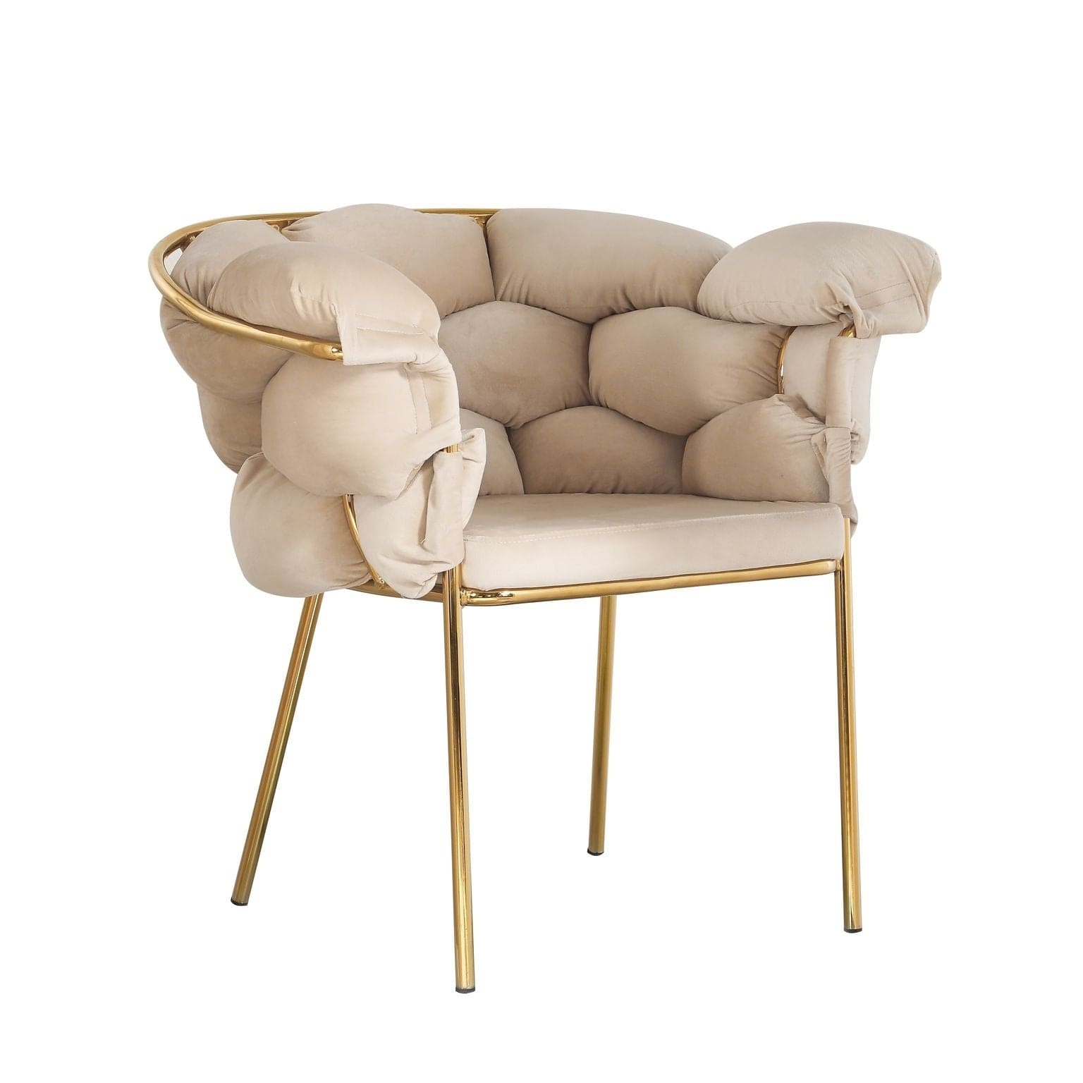 Scaun tapitat cu stofa si picioare metalice, Ayann Velvet Bej / Auriu, l77xA59xH78 cm (15)