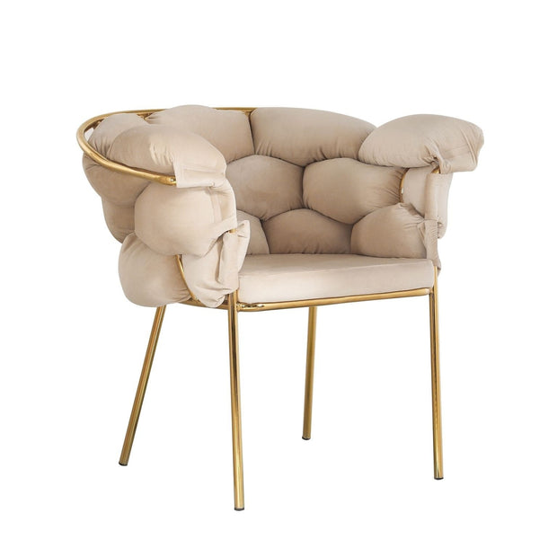 Scaun tapitat cu stofa si picioare metalice, Ayann Velvet Bej / Auriu, l77xA59xH78 cm (15)