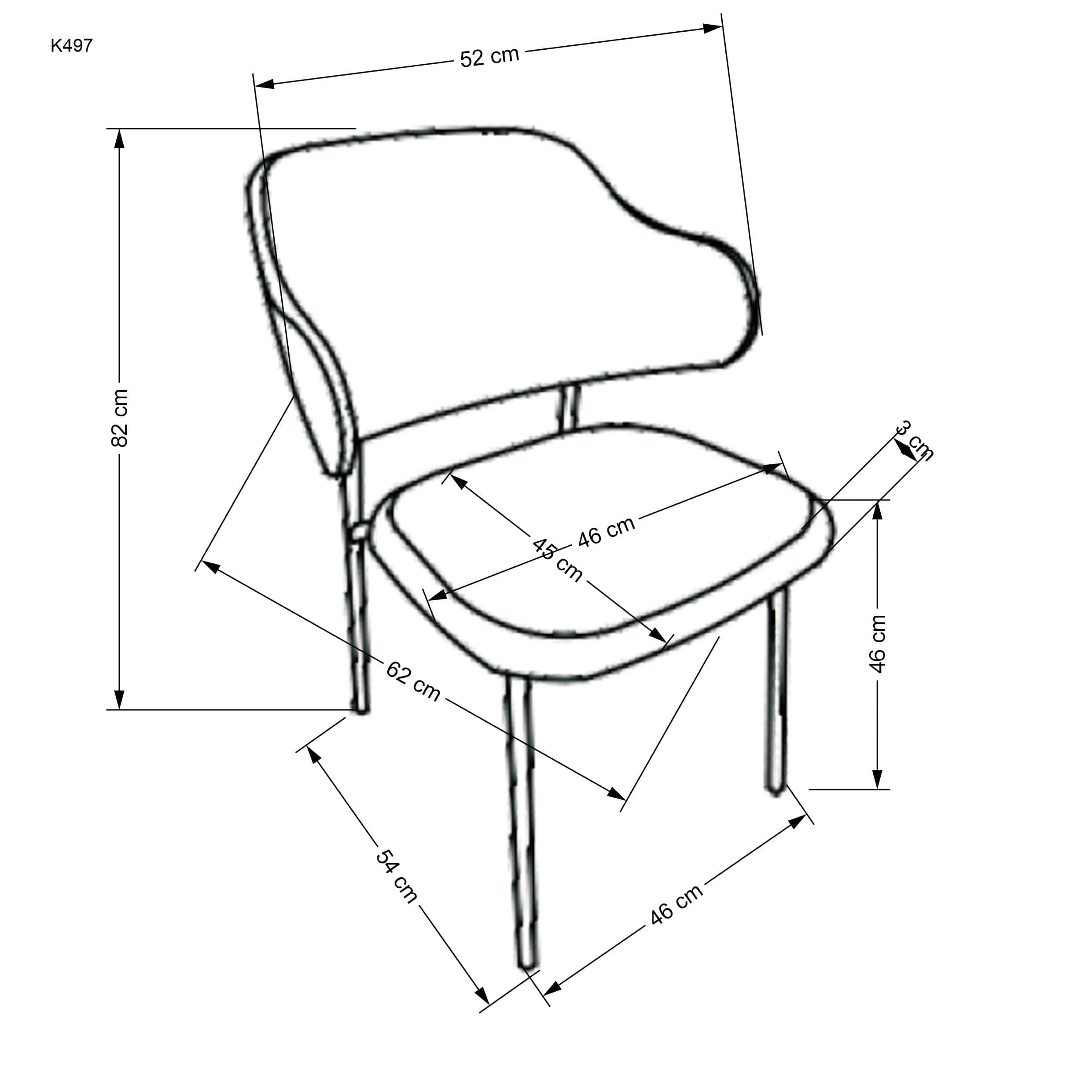 Scaun tapitat cu stofa si picioare metalice, K497 Crem / Negru, l52xA62xH82 cm (2)