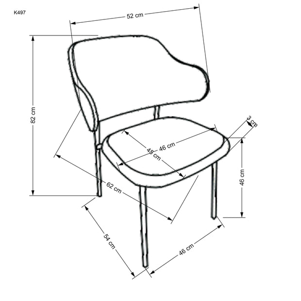 Scaun tapitat cu stofa si picioare metalice, K497 Crem / Negru, l52xA62xH82 cm (2)