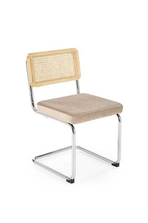 Scaun tapitat cu stofa si picioare metalice, K504 Velvet Bej / Crom, l53xA60xH84 cm
