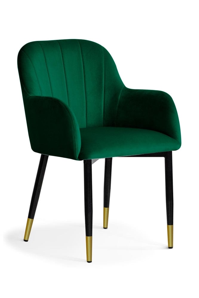 Scaun tapitat cu stofa si picioare metalice, Tulip Velvet Verde / Negru / Auriu, l57xA57xH83 cm