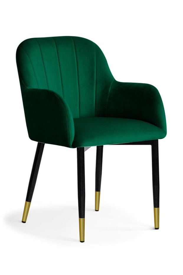 Scaun tapitat cu stofa si picioare metalice, Tulip Velvet Verde / Negru / Auriu, l57xA57xH83 cm