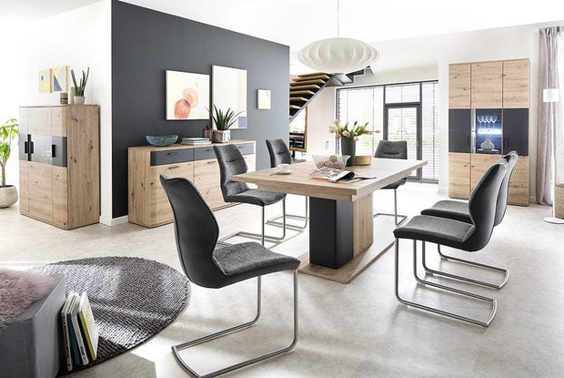 BFSummer Scaun tapitat cu stofa si piele ecologica, cu picioare metalice Orlando Swing Crom, l46xA63xH93 cm-Antracit