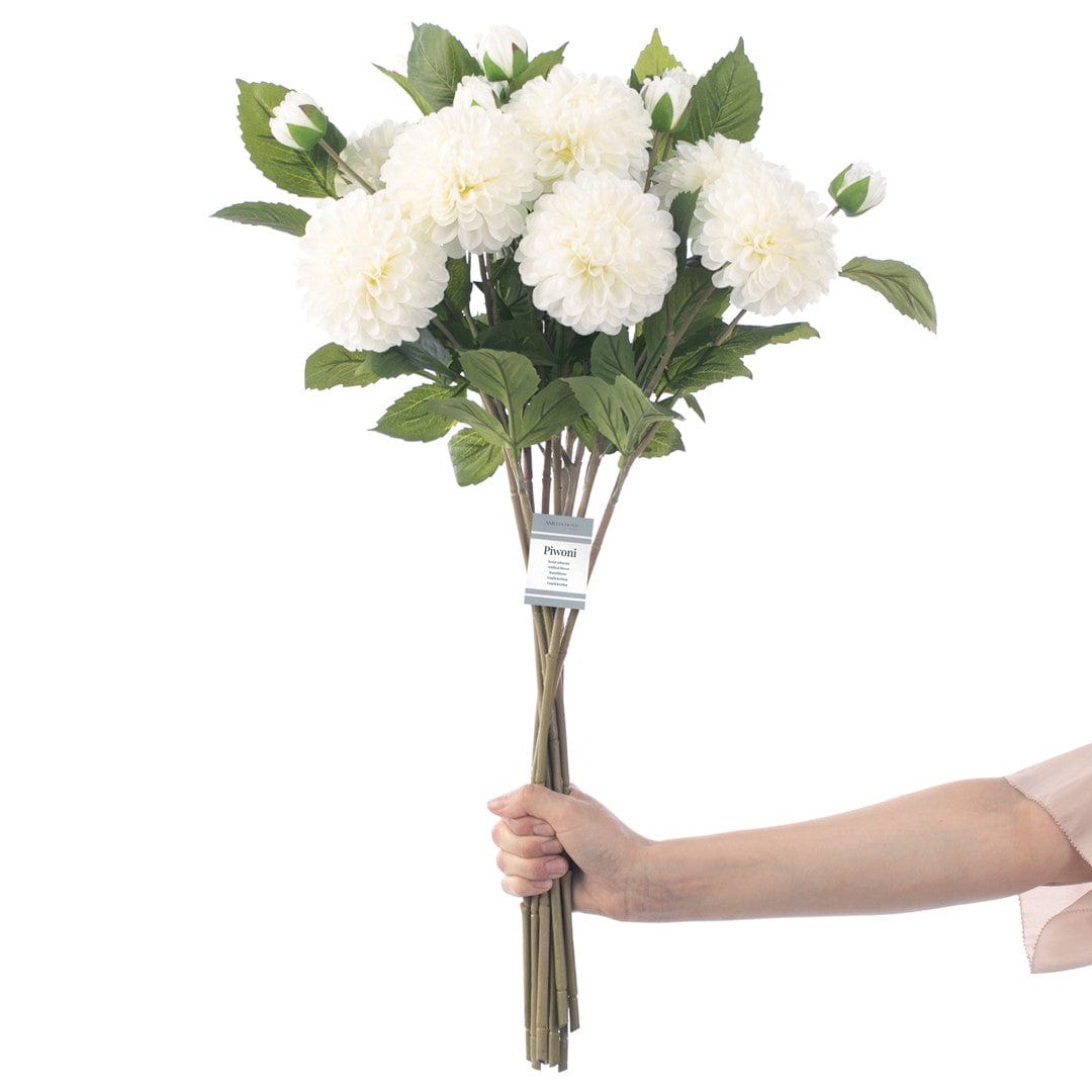 Decoking Set 10 fire flori artificiale, Piwoni Crem / Verde, H62 cm