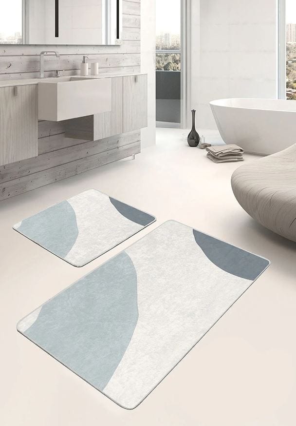 Set 2 covorase pentru baie antiderapante din poliester, Pelo BPS644 Rectangle Multicolor, 100 x 60 cm / 60 x 50 cm (2)