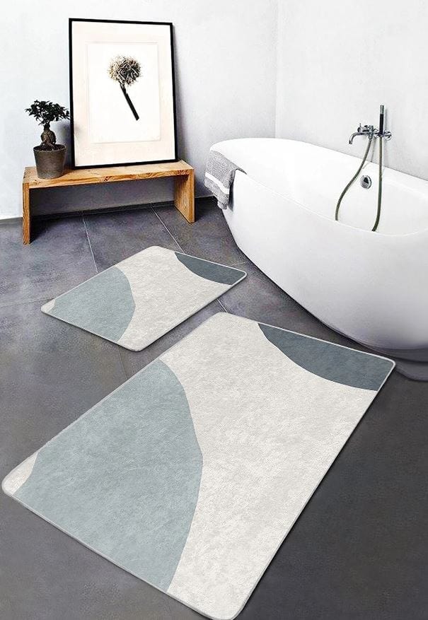Set 2 covorase pentru baie antiderapante din poliester, Pelo BPS644 Rectangle Multicolor, 100 x 60 cm / 60 x 50 cm (4)