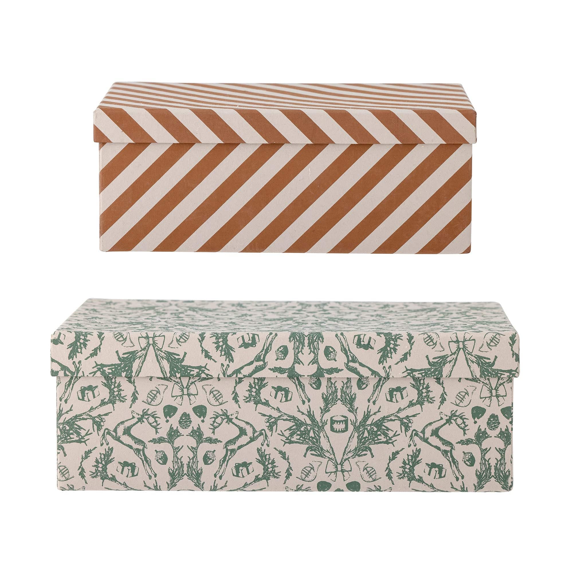 Bloomingville Set 2 cutii pentru depozitare din hartie reciclata, cu capac, Mariann Verde, l30xA22xH10 / l25xA17xH9,5 cm