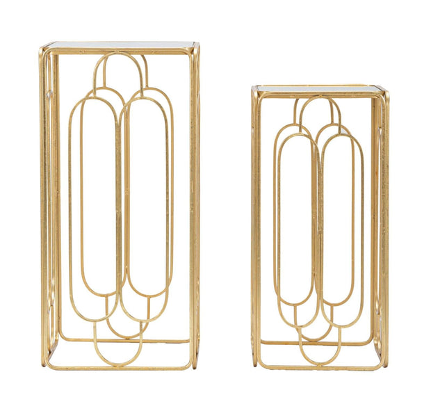 Mauro Ferretti Set 2 masute suport telefon/flori din metal si sticla, Arty Auriu / Argintiu, L35xl35xH70 cm / L29xl29xH60 cm