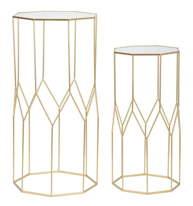 Mauro Ferretti Set 2 masute suport telefon/flori din metal si sticla, New Glass Auriu, L50xl46xH100 cm / L40xl37xH80 cm