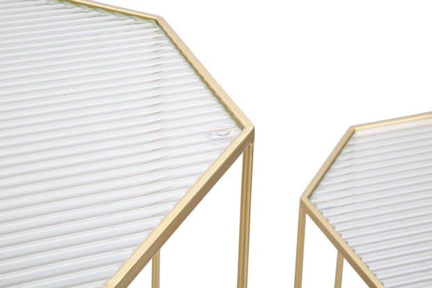 Mauro Ferretti Set 2 masute suport telefon/flori din metal si sticla, New Glass Auriu, L50xl46xH100 cm / L40xl37xH80 cm