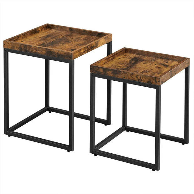 Asir Set 2 mese de cafea din lemn si metal, Mira Maro / Negru, L45xl45xH54 cm / L40xl40xH48 cm