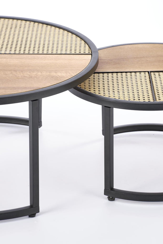 Set 2 mese de cafea din MDF si metal, Garmina Stejar / Negru, Ø70xH36 / Ø50xH30 cm (6)