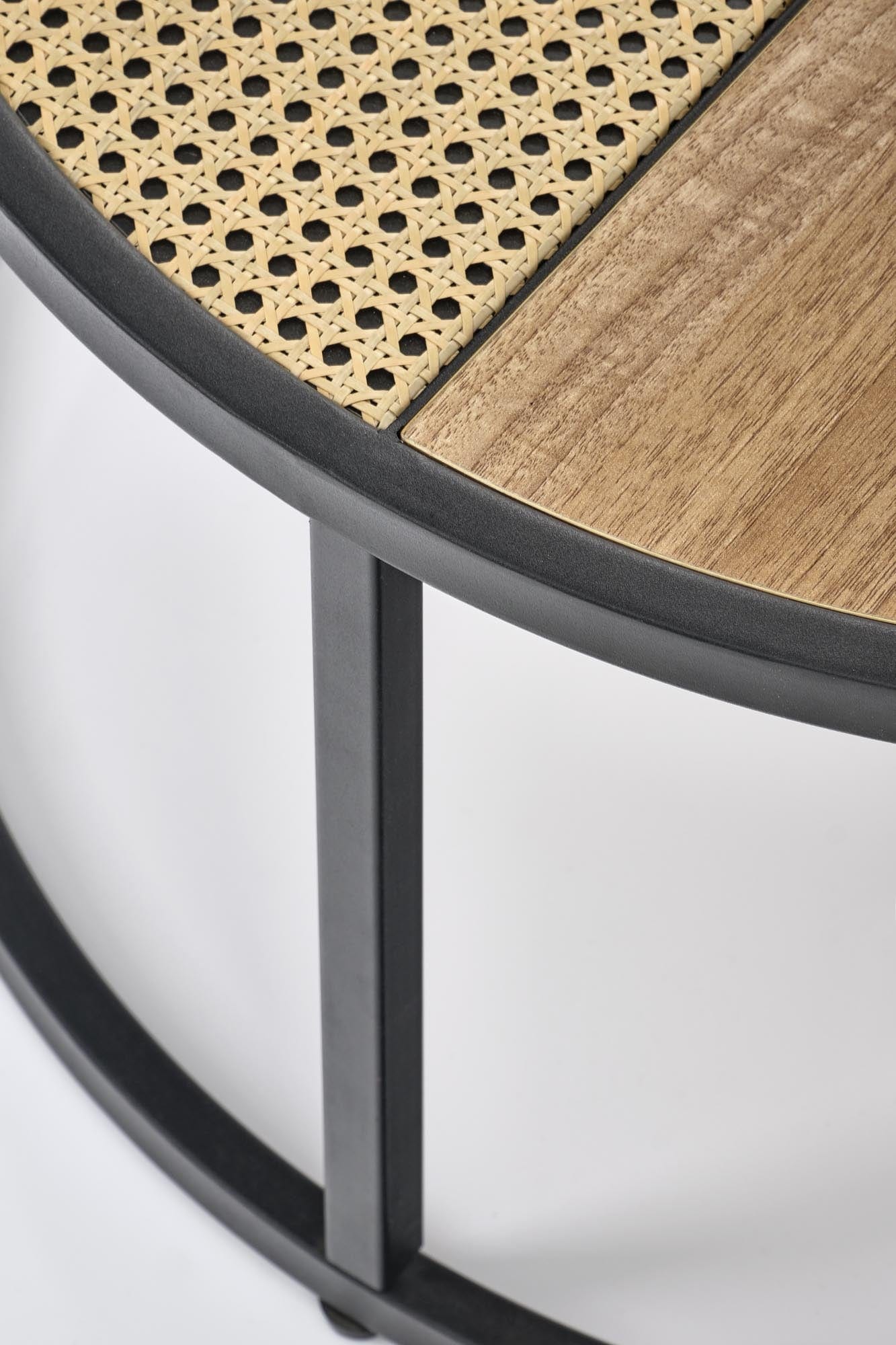 Set 2 mese de cafea din MDF si metal, Garmina Stejar / Negru, Ø70xH36 / Ø50xH30 cm (7)