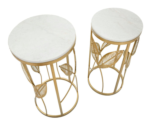 Mauro Ferretti Set 2 mese de cafea din metal si sticla, Leaf Auriu, Ø35x65,5 / Ø30x60,5 cm