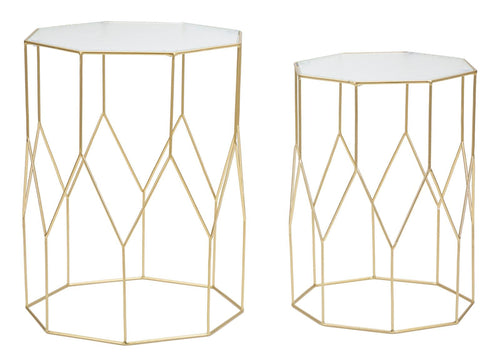 Mauro Ferretti Set 2 mese de cafea din metal si sticla, New Glass Auriu, L37xl37xH47 cm / L31xl31xH42 cm