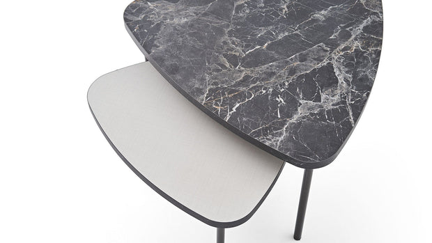 Set 2 mese de cafea din pal si metal, Arora Gri / Negru, L70,6xl67xH45,3 cm / L55,1xl54,2xH35,4 cm (4)