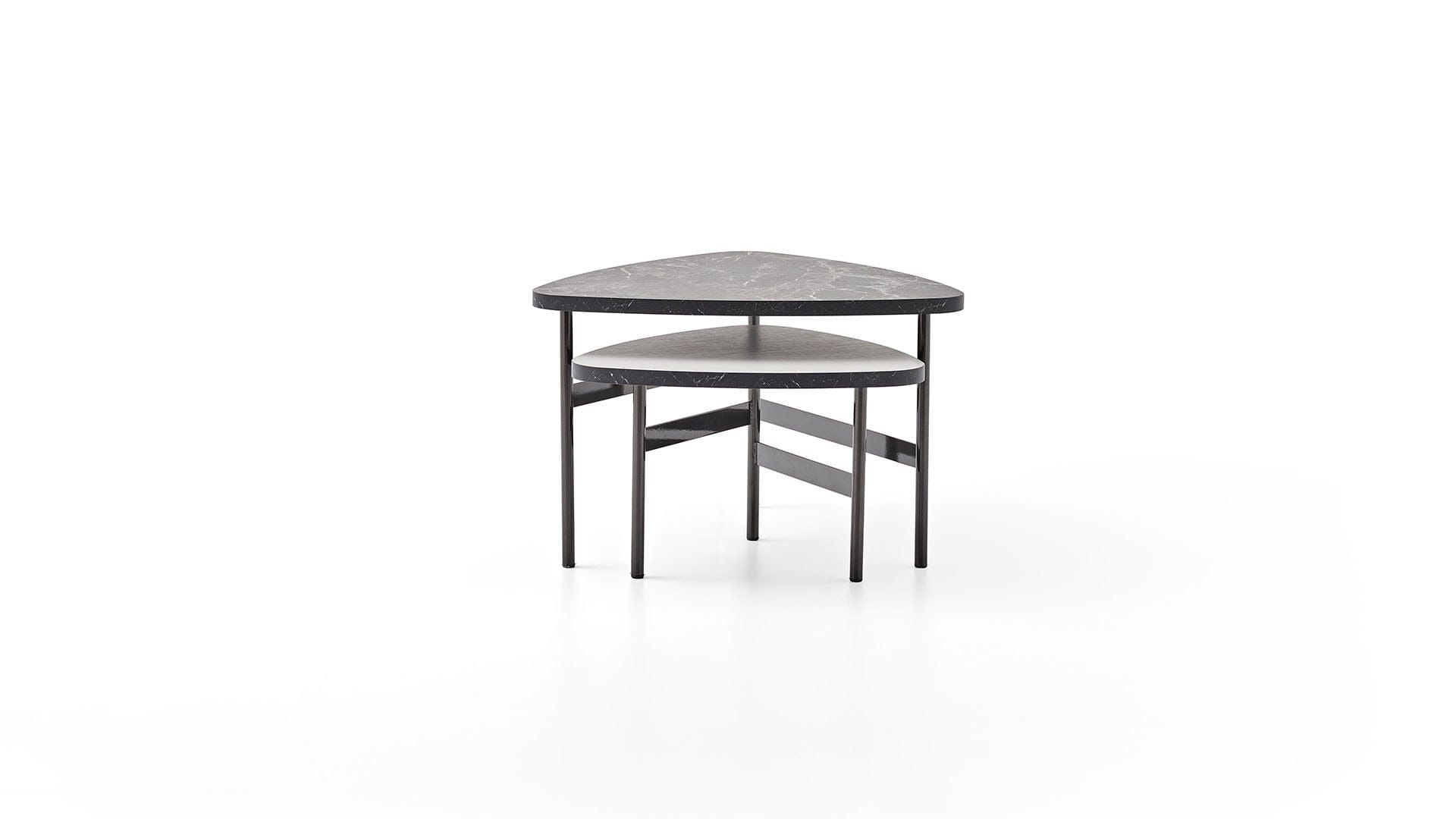 Set 2 mese de cafea din pal si metal, Arora Gri / Negru, L70,6xl67xH45,3 cm / L55,1xl54,2xH35,4 cm (3)