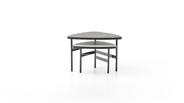 Set 2 mese de cafea din pal si metal, Arora Gri / Negru, L70,6xl67xH45,3 cm / L55,1xl54,2xH35,4 cm (3)