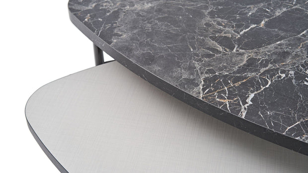 Set 2 mese de cafea din pal si metal, Arora Gri / Negru, L70,6xl67xH45,3 cm / L55,1xl54,2xH35,4 cm (5)