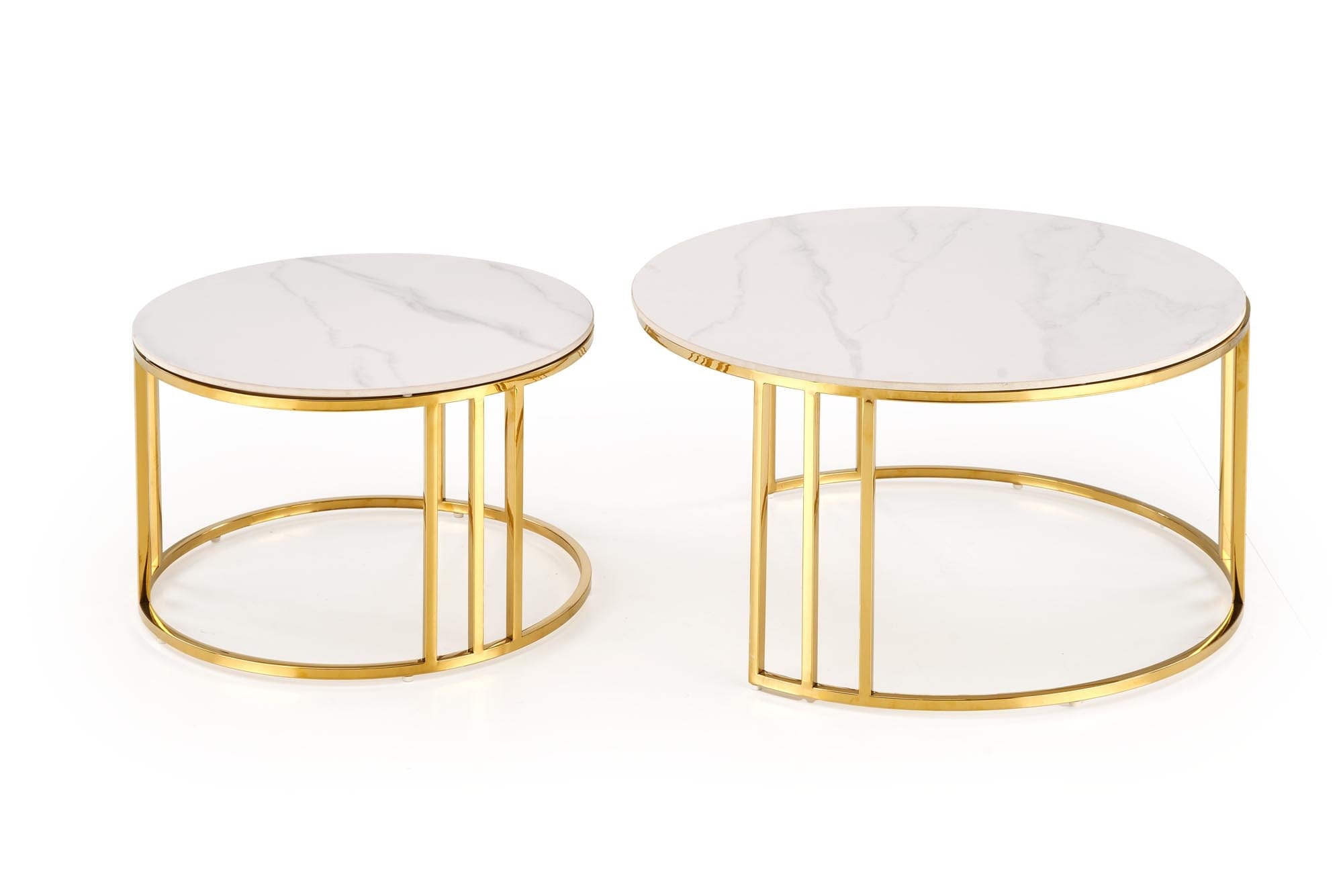 Set 2 mese de cafea din piatra sinterizata si metal, Mercury 3 Alb / Auriu, Ø80xH42 / Ø60xH38 cm (4)