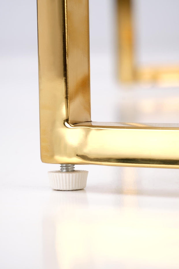 Set 2 mese de cafea din piatra sinterizata si metal, Mercury 3 Alb / Auriu, Ø80xH42 / Ø60xH38 cm (6)