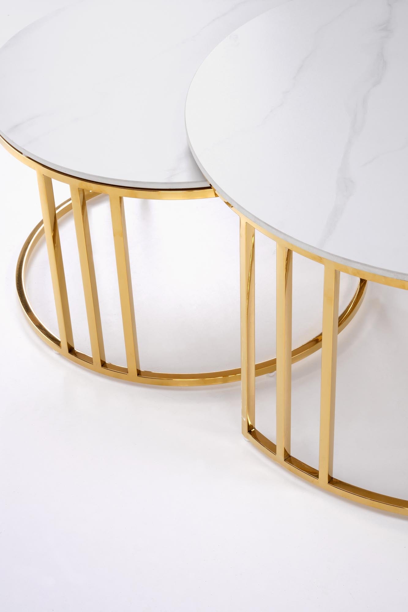 Set 2 mese de cafea din piatra sinterizata si metal, Mercury 3 Alb / Auriu, Ø80xH42 / Ø60xH38 cm (7)