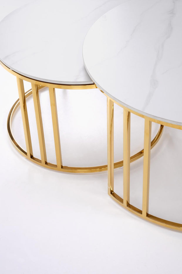 Set 2 mese de cafea din piatra sinterizata si metal, Mercury 3 Alb / Auriu, Ø80xH42 / Ø60xH38 cm (7)