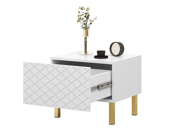 Set 2 noptiere din pal, MDF si metal, cu 1 sertar, Scalia II 50-1SZ Alb / Auriu, l50xA42xH42 cm (6)