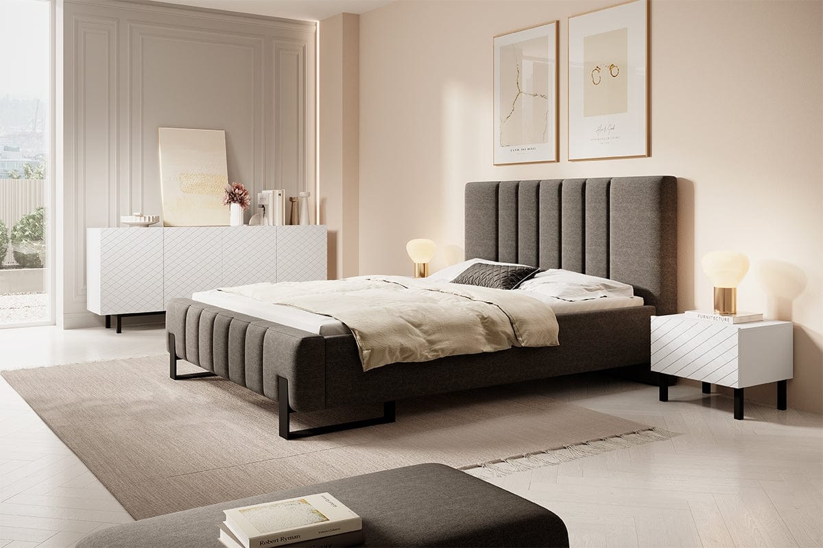 Set 2 noptiere din pal, MDF si metal, cu 1 sertar, Scalia II 50-1SZ Alb / Negru, l50xA42xH42 cm (2)