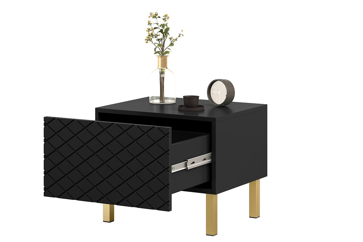 Set 2 noptiere din pal, MDF si metal, cu 1 sertar, Scalia II 50-1SZ Negru / Auriu, l50xA42xH42 cm (6)