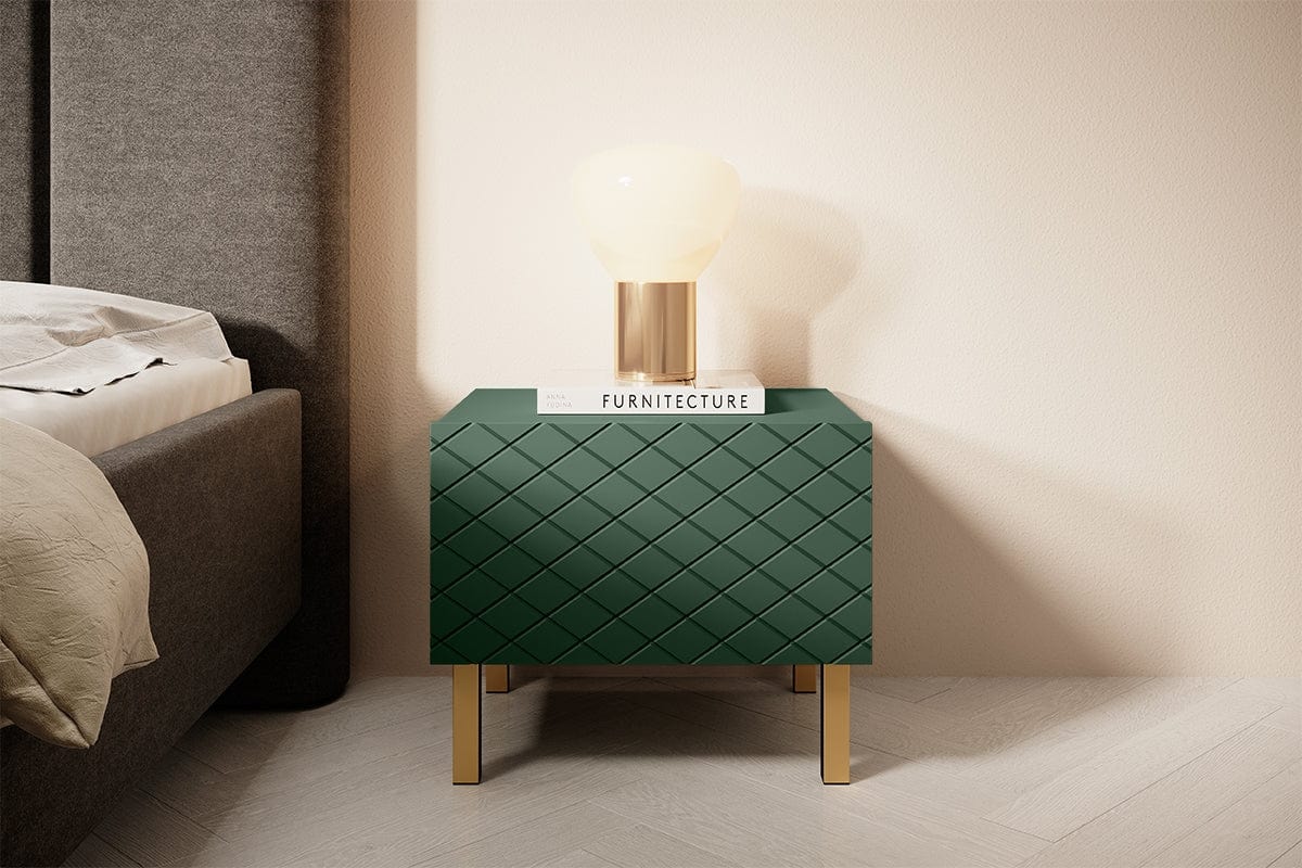 Set 2 noptiere din pal, MDF si metal, cu 1 sertar, Scalia II 50-1SZ Verde / Auriu, l50xA42xH42 cm (1)