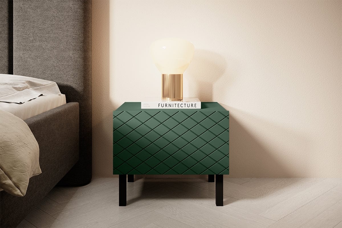 Set 2 noptiere din pal, MDF si metal, cu 1 sertar, Scalia II 50-1SZ Verde / Negru, l50xA42xH42 cm (1)