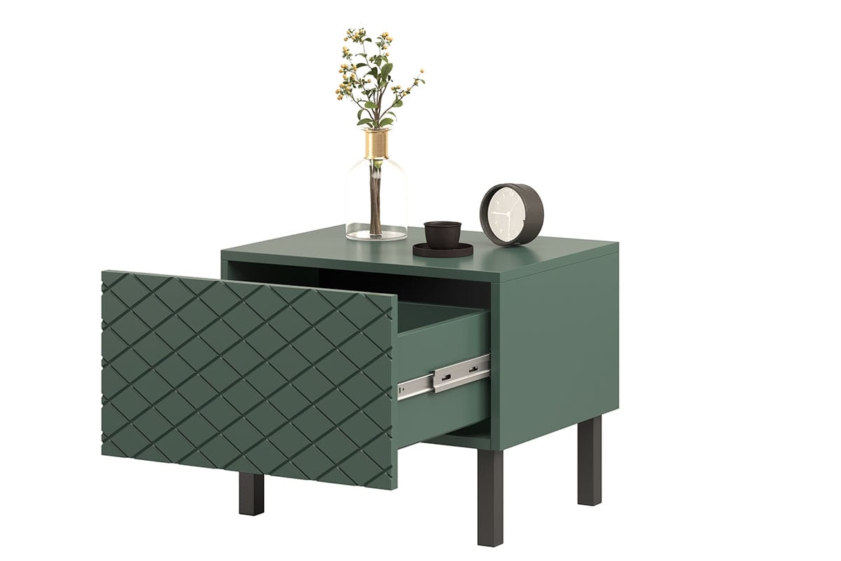Set 2 noptiere din pal, MDF si metal, cu 1 sertar, Scalia II 50-1SZ Verde / Negru, l50xA42xH42 cm (6)