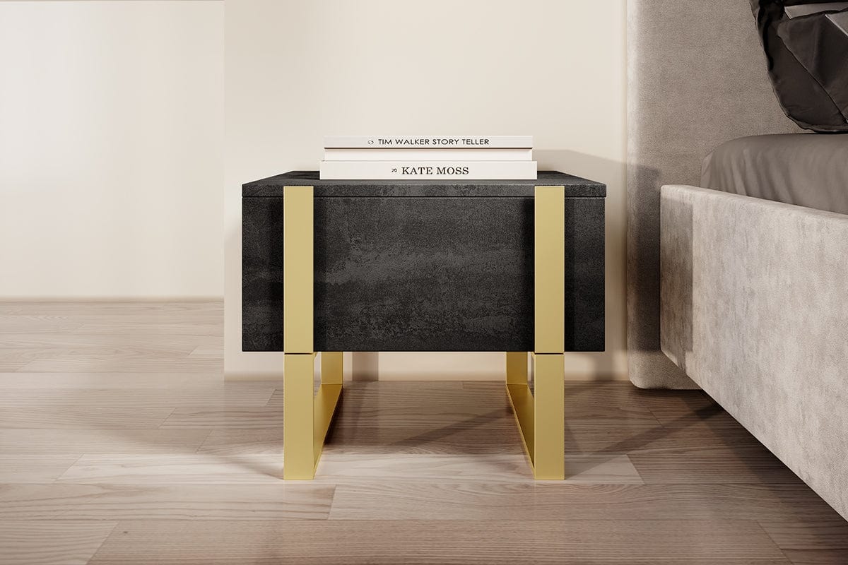 Set 2 noptiere din pal si metal, cu 1 sertar, Verica 50-1SZ Antracit / Auriu, l50xA45xH40 cm (1)