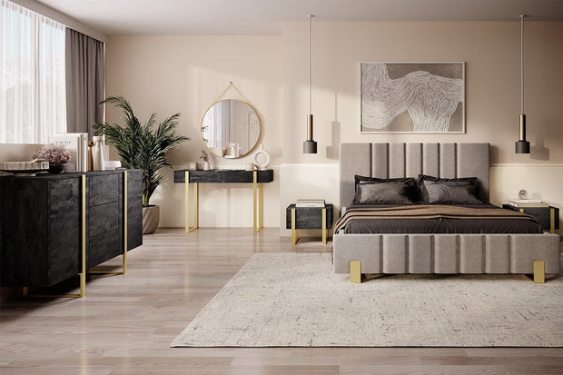 Set 2 noptiere din pal si metal, cu 1 sertar, Verica 50-1SZ Antracit / Auriu, l50xA45xH40 cm (2)