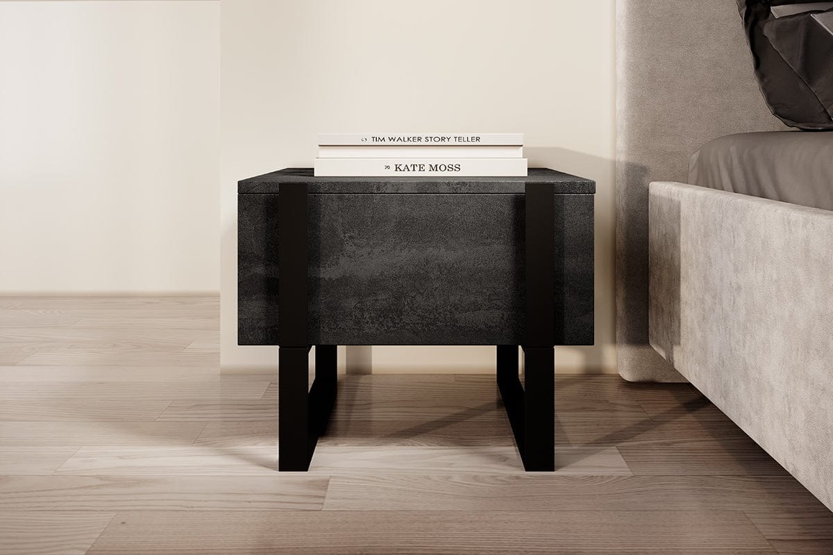 Set 2 noptiere din pal si metal, cu 1 sertar, Verica 50-1SZ Antracit / Negru, l50xA45xH40 cm (1)