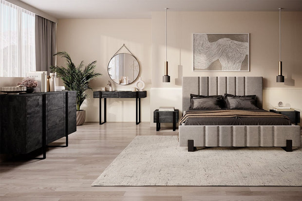 Set 2 noptiere din pal si metal, cu 1 sertar, Verica 50-1SZ Antracit / Negru, l50xA45xH40 cm (2)