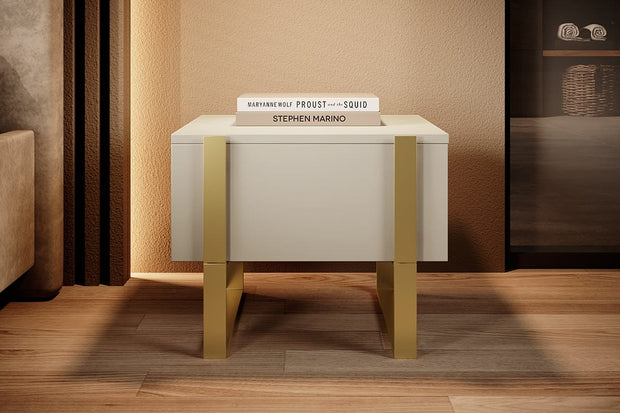 Set 2 noptiere din pal si metal, cu 1 sertar, Verica 50-1SZ Crem / Auriu, l50xA45xH40 cm (1)