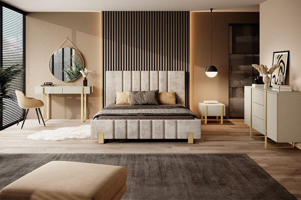 Set 2 noptiere din pal si metal, cu 1 sertar, Verica 50-1SZ Crem / Auriu, l50xA45xH40 cm (2)