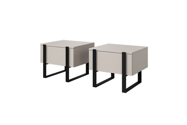 Set 2 noptiere din pal si metal, cu 1 sertar, Verica 50-1SZ Crem / Negru, l50xA45xH40 cm