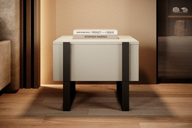 Set 2 noptiere din pal si metal, cu 1 sertar, Verica 50-1SZ Crem / Negru, l50xA45xH40 cm (1)