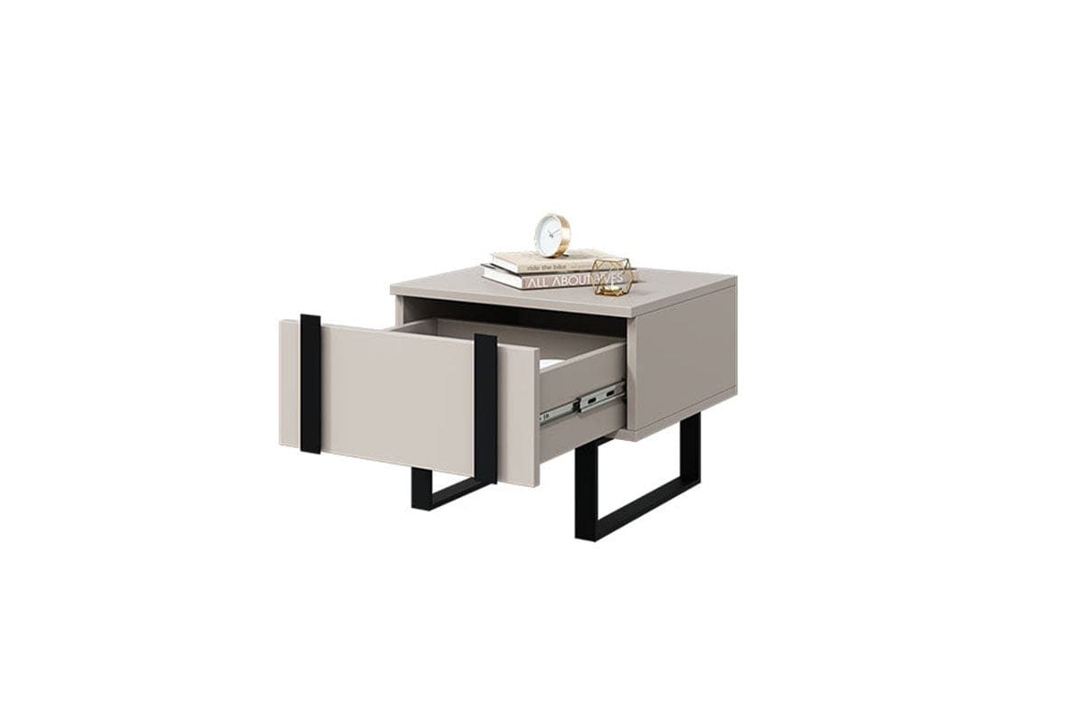 Bogart Set 2 noptiere din pal si metal, cu 1 sertar, Verica 50-1SZ Crem / Negru, l50xA45xH40 cm