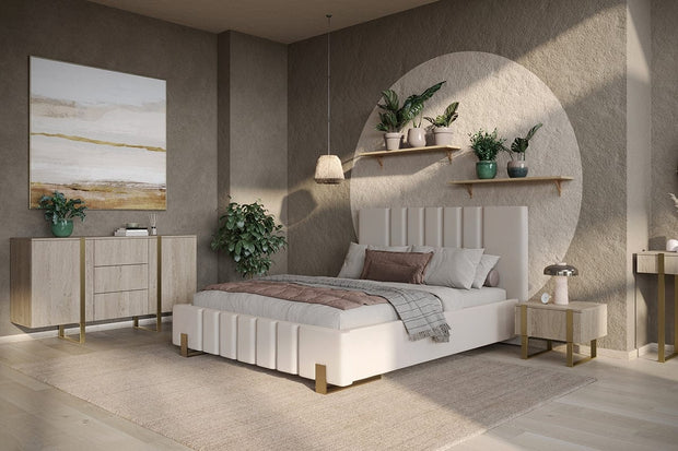 Set 2 noptiere din pal si metal, cu 1 sertar, Verica 50-1SZ Stejar / Auriu, l50xA45xH40 cm (2)